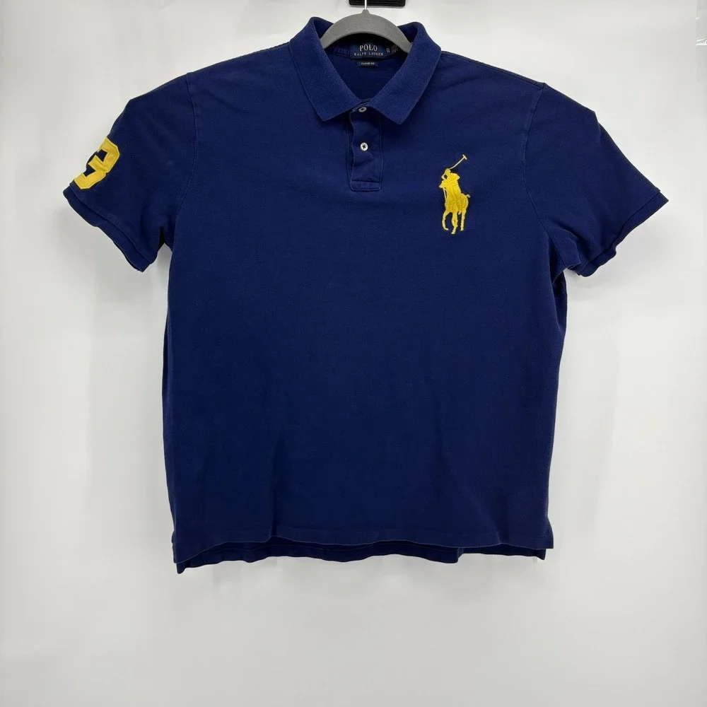 Vintage Ralph Lauren Polo Shirt Size XL Classic Fit Blue BIG PONY  #3 Mens Rugby